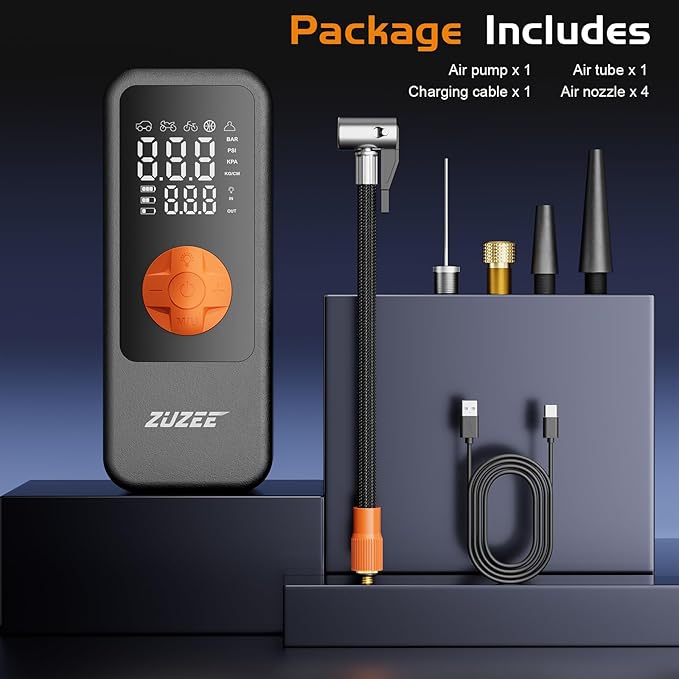 Tire Inflator Portable Air Compressor, 4X Faster & High-Capacity Battery, Portable Tire Inflator with Digital Pressure Gauge, LED Light, 150PSI Air Pump for Car Tires, SUV, Motorcycle, Bike, Ball, etc