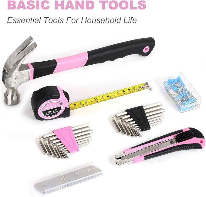 FASTPRO 225-Piece Pink Tool Set, SAE & Metric Mechanics Hand Tool Set with Toolbox, Home/Auto Repairing Tool Kit for DIY, Home Maintenance and Car Repairing