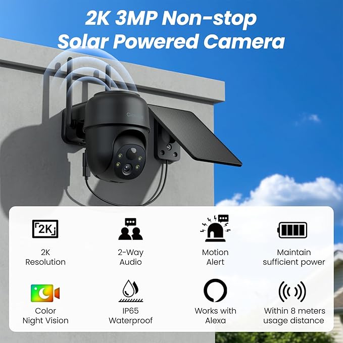 2K Cameras for Home Security-2.4G WiFi Outdoor Camera Wireless Solar/Battery Powered, 360° Viewing, Human Detection, Color Night Vision, Cloud/SD Storage B6 (B6-Black-1pack-2.4G)