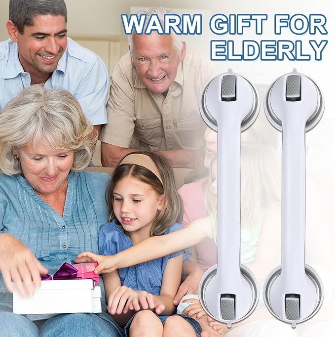 Grab Bars for Bathtubs and Showers, 2 Pack Shower Handle 16 Inch Strong Suction Shower Bar, Safety Bars for Shower Chair, Bathroom Grab Bar for Senior (Gray White)