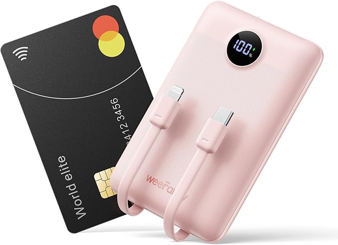 Mini Portable Charger with Built-in Cables 22.5W Fast Charging Power Bank USB-C Small Battery Pack 10000mAh Travel Essential Slim Battery for iPhone 16/15/14, Samsung 25/24, and More