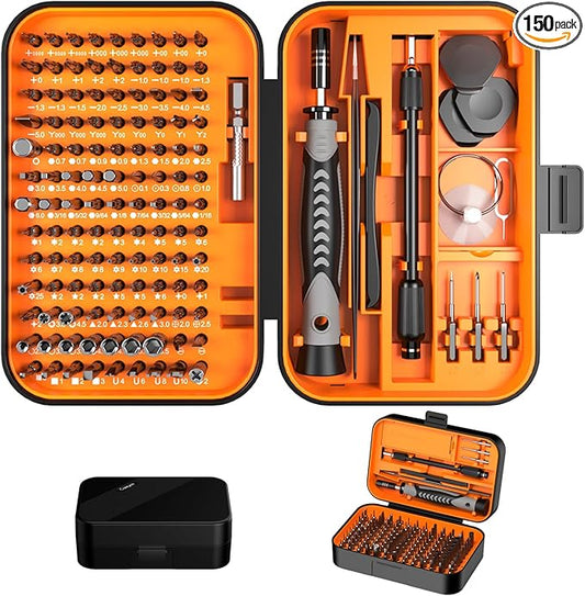150 IN 1 Precision Screwdriver Set, 120 Bits Full Range Small Screwdriver Set, Magnetic Mini Repair Tool Kit for Ring Doorbell, Laptop, Switch, PS5, Xbox, Macbook, iPhone, Watch, Glasses - Orange