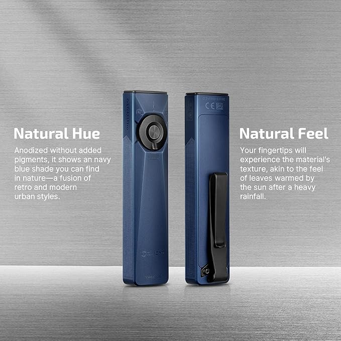 OLIGHT Arkfeld Ultra 1400 Lumens EDC Flat Flashlight, Rechargeable Compact Pocket Flash Light Combines White LED, UV and Green Beam, Triple Sources Perfect for Checking, Working (Navy Blue CW)