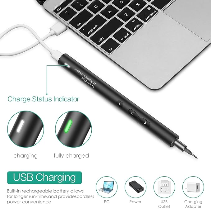 ORIA Electric Screwdriver Set, 28 in 1 Cordless Electric Screwdriver with 24 Bits, Type-C Charging, LED Lights for Smartphones, Computer, Black