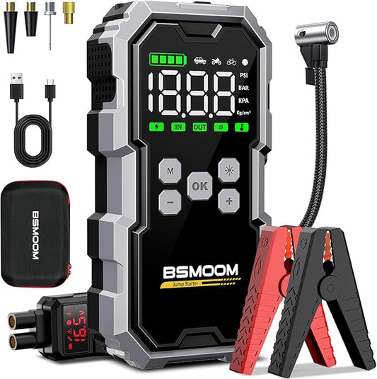 Jump Starter with Air Compressor, 7000A 26800mAh 150PSI Portable Car Battery Jump Starter (All Gas/10.0L Diesel), Jump Box Portable Jumper Cables with 3.4" LCD Display, 2 Lights