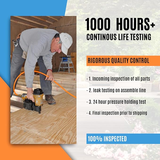 Quiet Air Compressor, Only 68dB, 8 Gallon Steel Tank, 2.8CFM @ 90PSI, Oil-Free, Electric Air Compressor Perfect for Woodwork Nailing, Garage, Car, Pneumatic Tool, Includes 11 Accessories