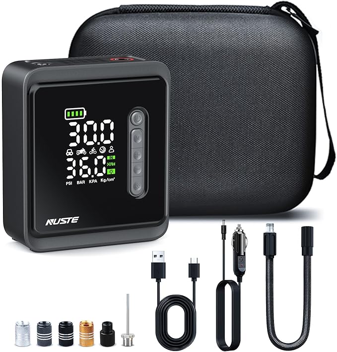 Tire Inflator Portable Air Compressor, 150PSI Cordless Air Pump for Car Tires, 3X Faster Battery & 12V DC Dual Power Electric Bike Pump with Pressure Gauge, for Car Bicycle Ball and More
