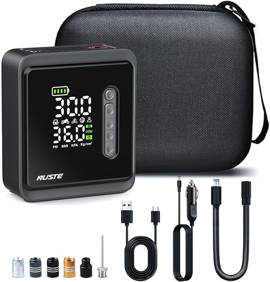 Tire Inflator Portable Air Compressor, 150PSI Cordless Air Pump for Car Tires, 3X Faster Battery & 12V DC Dual Power Electric Bike Pump with Pressure Gauge, for Car Bicycle Ball and More