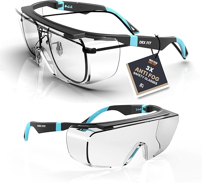 DEX FIT Safety Over Glasses SG210 OTG; Fit Over Your Eyewear, Z87 Eye Protection, 3X Fog & Scratch Resistant (N Blue)
