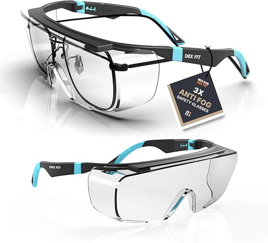 DEX FIT Safety Over Glasses SG210 OTG; Fit Over Your Eyewear, Z87 Eye Protection, 3X Fog & Scratch Resistant (N Blue)