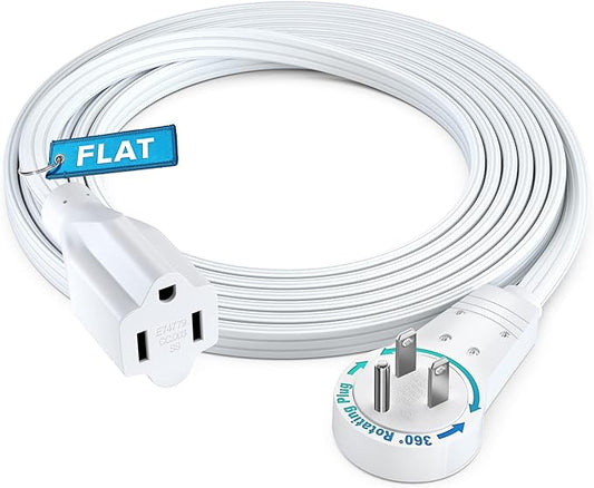 Maximm 360° Rotating Flat Plug Extension Cord 6 feet Under Carpet with Slim Space-Saving Plug Design, Low Profile Cord (White)