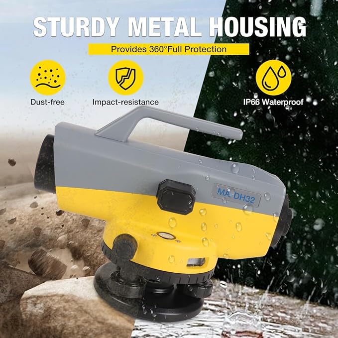 Automatic Optical Level 32X High Precision Auto Level Kit with Magnetic-Damping Compensator, IP66 Waterproof, 60m Range for Surveying, Construction, and Mining