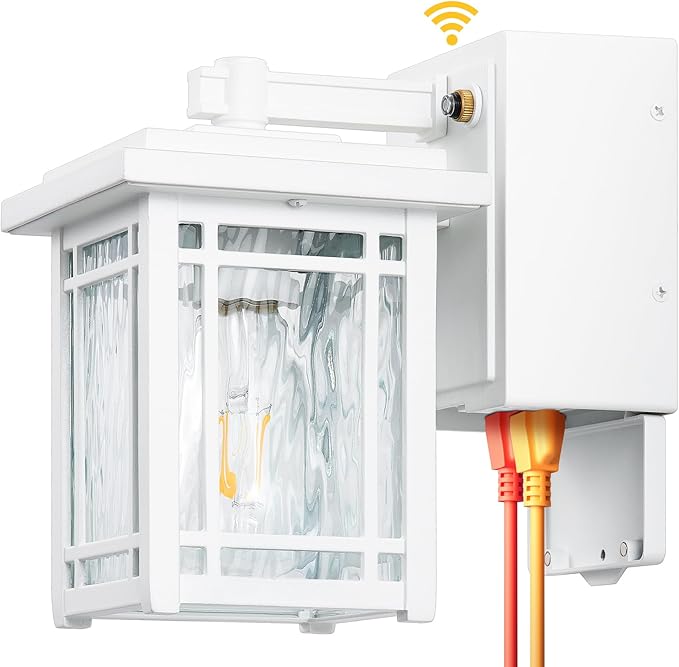 Porch Light with GFCI Outlet, White Dusk to Dawn Light Fixture, Outdoor Wall Light Wall Mount, Waterproof Exterior Wall Sconce Outside Lantern, 100% Aluminum Outdoor Garage Lights for Coach