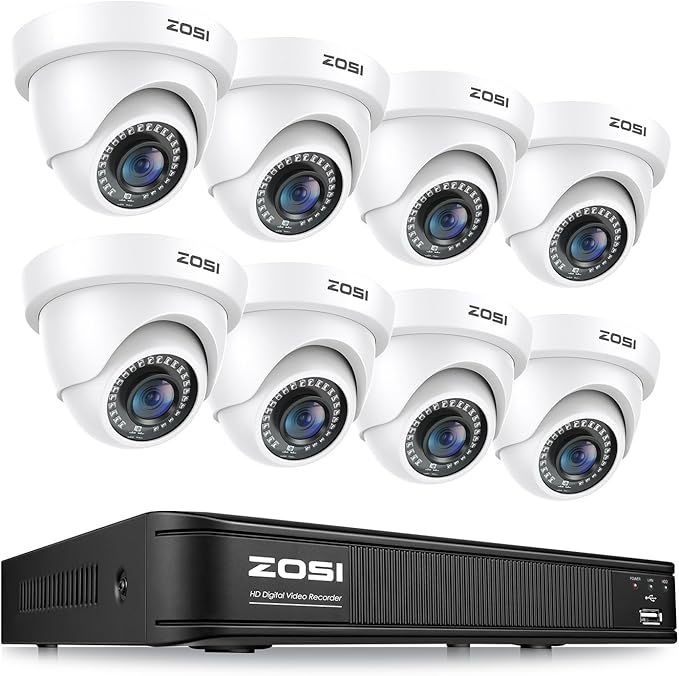 ZOSI 1080P H.265+ Home Security Camera System, AI Human Vehicle Detect, 5MP Lite 8 Channel Surveillance DVR, 8 x 1080p Weatherproof CCTV Dome Camera Outdoor, 80ft Night Vision, Remote Access (No HDD)