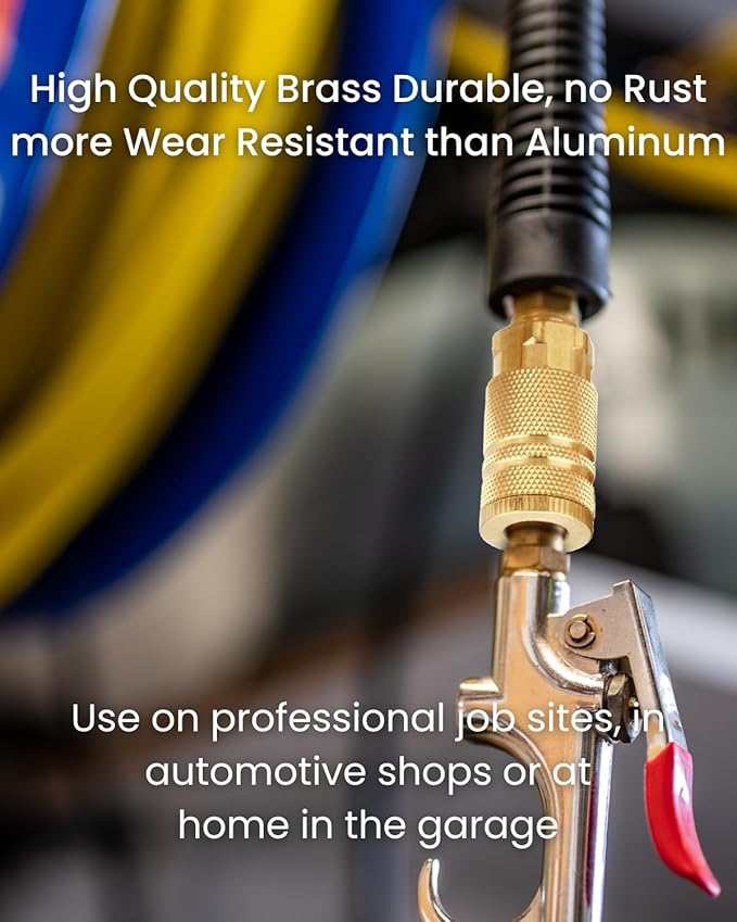 Air Hose Fittings Quick Connect Brass Air Coupler and Plug Kit, Industrial Type D, 1/4 Inch NPT Air Compressor Fittings, (7 Piece)