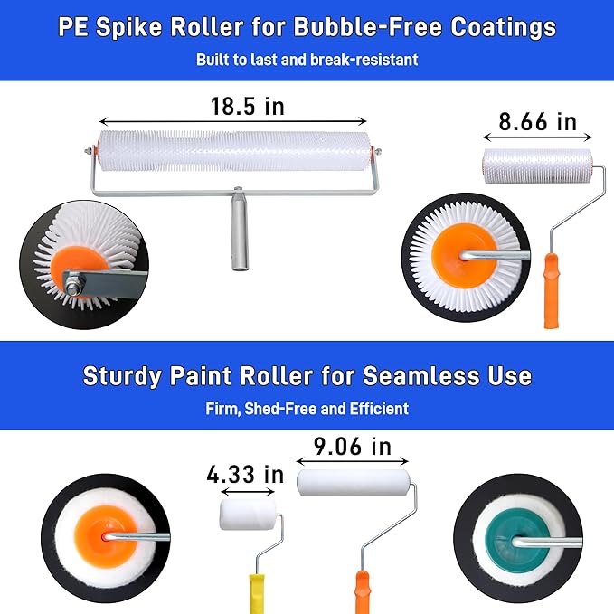 Self Leveling Cement Tool Kit- Epoxy Floor Tool Includes Spiked Roller for Self Leveling, Adjustable Poles Up to 63", Flooring Construction Painter Roller, Epoxy Spike Shoes and Self-Leveling Rake