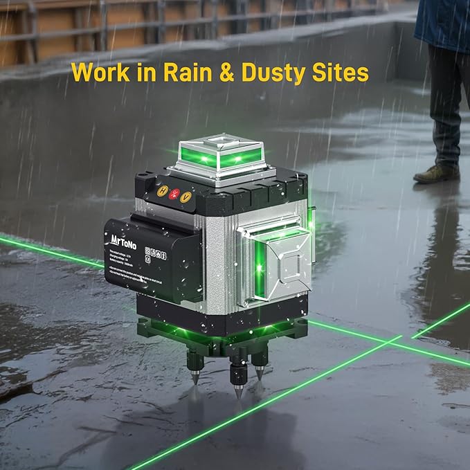 Laser Level, MrToNo 4 x 360°Self Leveling Laser Level, 16 Lines 4D Laser Measuring Tool Green Lazer Leve, for Construction, Ceiling, Tiling, Framing, Home Renovation, Picture Hanging (Silver)