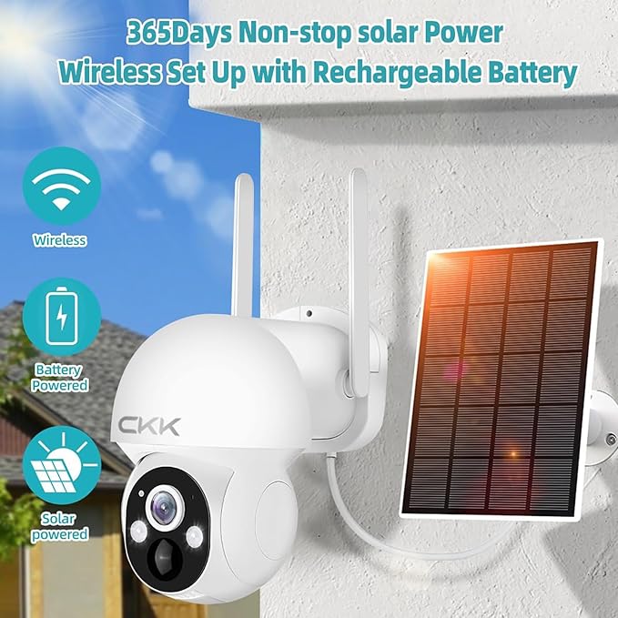 4MP Solar Camera Security Outdoor, PTZ Wireless Security Cameras, Wire-Free, Pan/Tilt/Zoom, PIR Detection, 2-Way Audio, IP66 Waterproof, Audible Flashlight Alarm,Two Ways of Storage