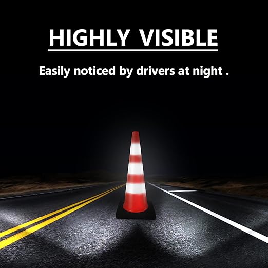 Traffic Cones 36 inch PVC Orange 4 Pack Heavy Duty Black Base Construction with Reflective Collars Fit Parking Lot,Driveway Road Traffic Control Safety Cones