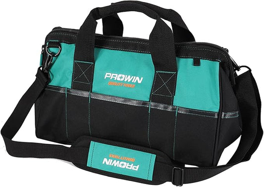 Prowin 16-inch Wide Mouth Tool Bag Multi-pocket Tool Organizer with Adjustable Shoulder Strap, Tool Tote Bag for Men