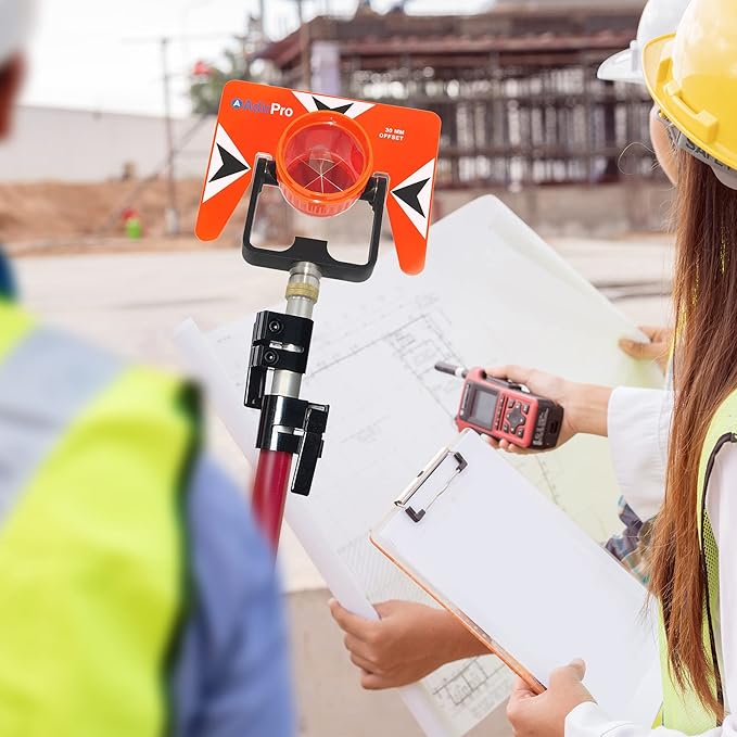 AdirPro Aluminum Prism Pole - Telescopic 12’ (3.7m) - Adjustable Tip – Quick Release Clamp - Metric Graduation - Strong & Lightweight GPS Pole - for Use with Prisms - Rover Rod - GNSS Instruments