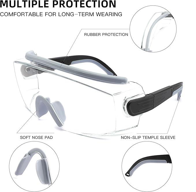 Safety Glasses Over Eyeglasses Anti Fog Safety Goggles Protective Glasses With Adjustable Frame For Men Women