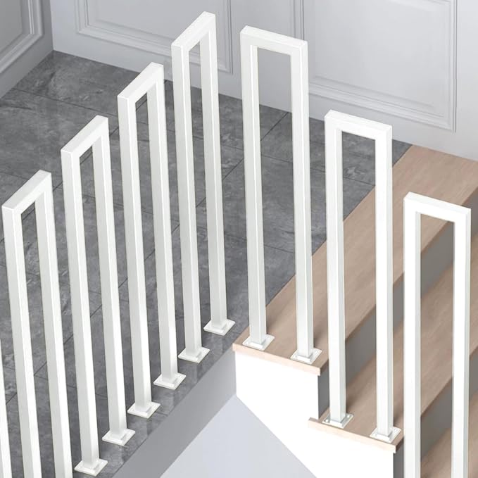 3.3FT White Sturdy Non-Slip U-Shaped Safety Guardrail, Equipped with Decorative Cover, Retro Industrial Iron Handrail, Stylish & Safe Grab Bars, for Indoor and Outdoor Steps