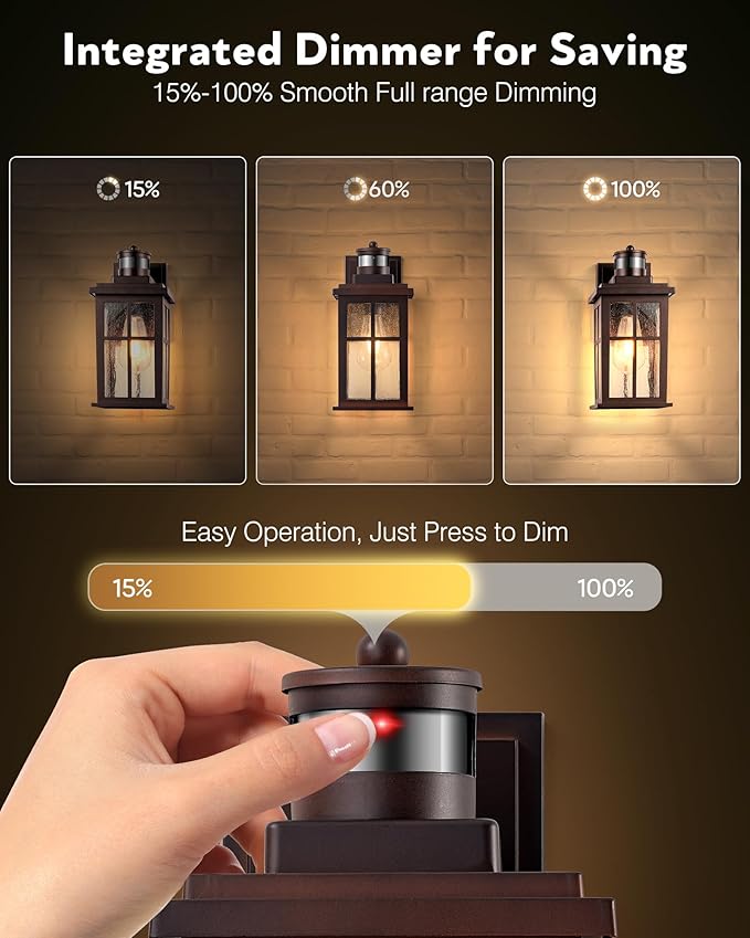 VIANIS Brown Exterior Lighting Fixtures Wall Mount with Motion Sensor, 2 Packs Oil Rubbed Bronze Outdoor Wall Sconce Lantern, 100% Aluminum Dusk to Dawn Outdoor Lighting for House, Garage, Doorway