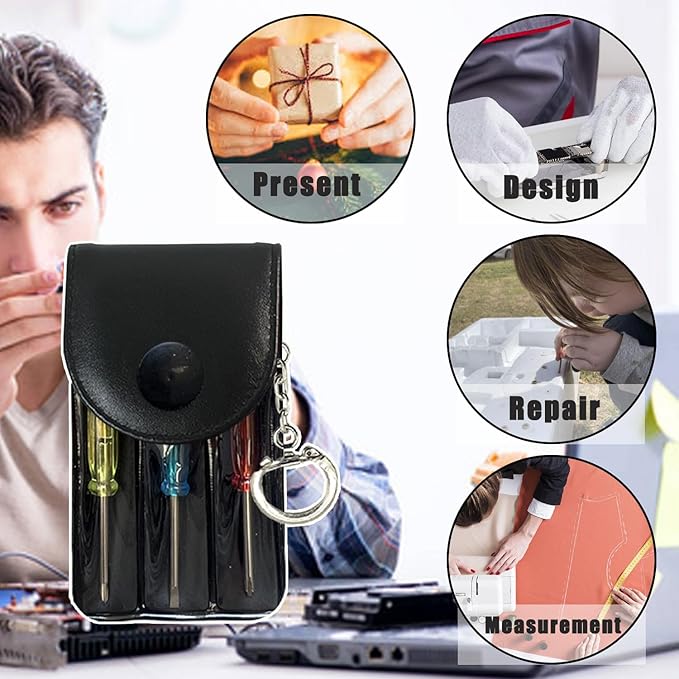 Bulk Pack Mini Screwdriver Keychain Set – 24 Sets of Handy 3-Piece Screwdrivers in a Snap-Closure Pouch with Hook, Perfect for Men, Tool Party Favors, Christmas Gifts, and Birthday Presents