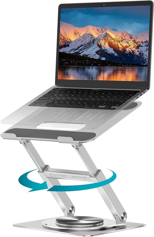Lifelong 360 Rotating Ergonomic Laptop Stand for Desk, Laptop Riser with Swivel Base, Adjustable Computer Stand for 10-17" MacBook Pro & All Laptops- Portable Standing Desk Converter- Height 16"
