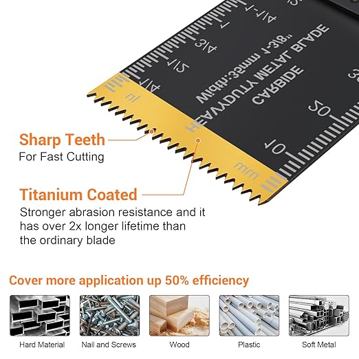 PECHAM 11PCS Titanium Oscillating Saw Blades, Universal Oscillating Multitool Blades Metal Cutting Quick Release for Hard Material Metal Nails Wood Plastic fit Dewalt Rockwell Milwaukee Makita Bosch