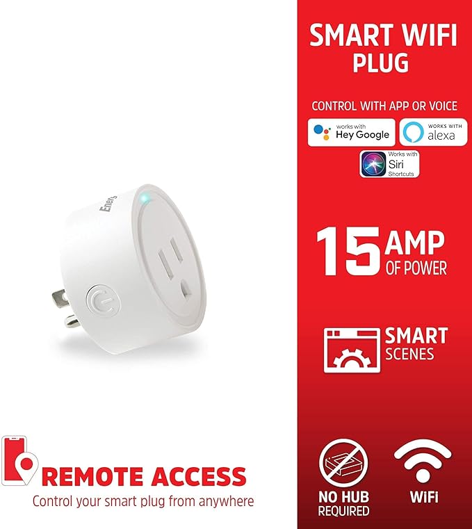 Energizer Connect Smart WiFi Plug 2 Pack, Mobile Connect App Enabled, Voice Controlled, Alexa, Echo, Siri, Hey Google Enabled, No Hub Required, Mini Outlet 15-Watt, 2.4GHz, ETL & FCC Certified