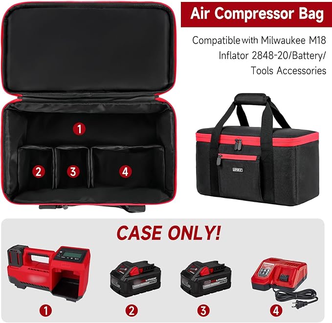 Air Compressor Bag Compatible with Milwaukee M18 Inflator 2848-20/2771-20, Air Pump Carrying Case Fits for Milwaukee Tools Accessories,Tire Inflator Holder for Battery Pack 18V 3.0-9.0 Ah (Case Only)
