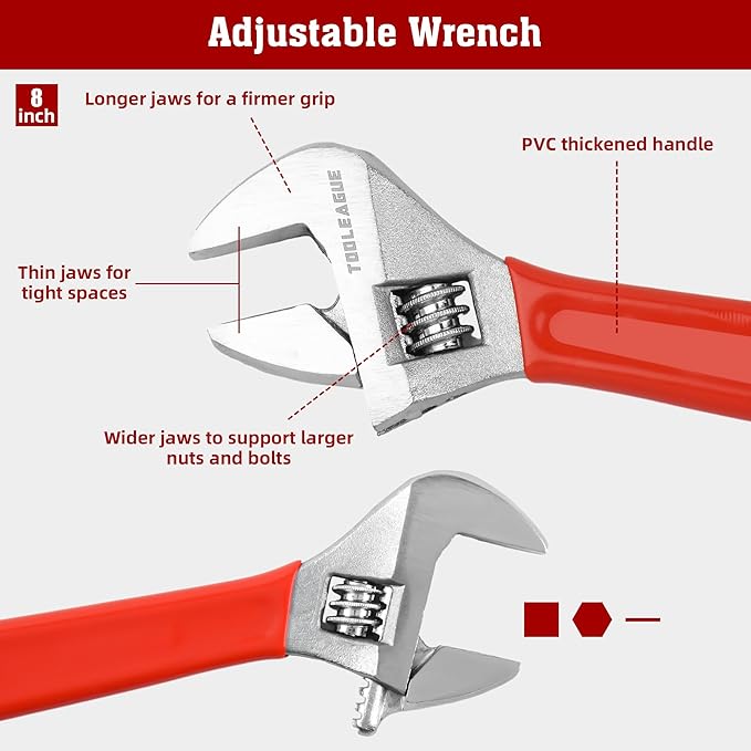 TOOLEAGUE 8Pcs Pliers Set with Storage Bag,Groove Joint,Long Nose,Slip Joint, Diagonal, Linesman Plier,Adjustable Wrench for DIY and Multi-Use