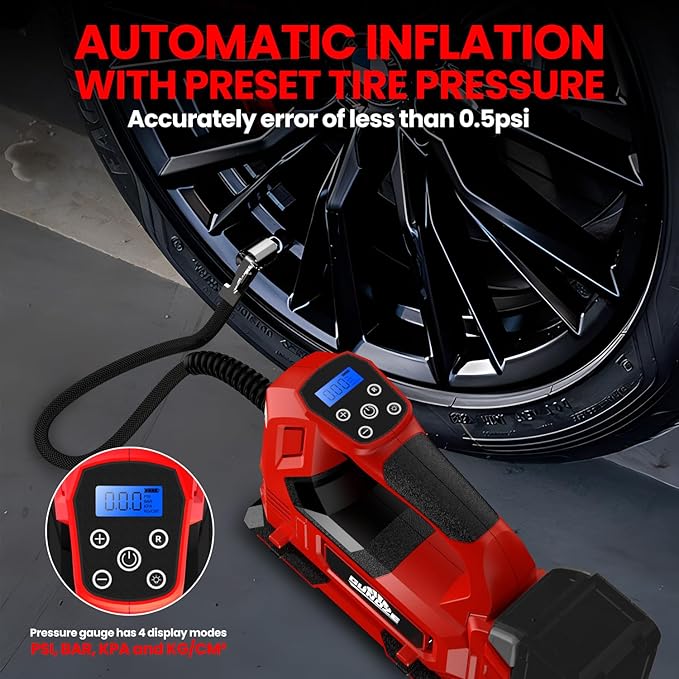 Cordless Tire Inflator Air Compressor for Milwaukee M18 Battery, 150PSI Portable LED Light Handheld Air Pump with Digital Pressure Gauge for Cars Motorcycles Bikes Sport Balls(Battery Not Included)