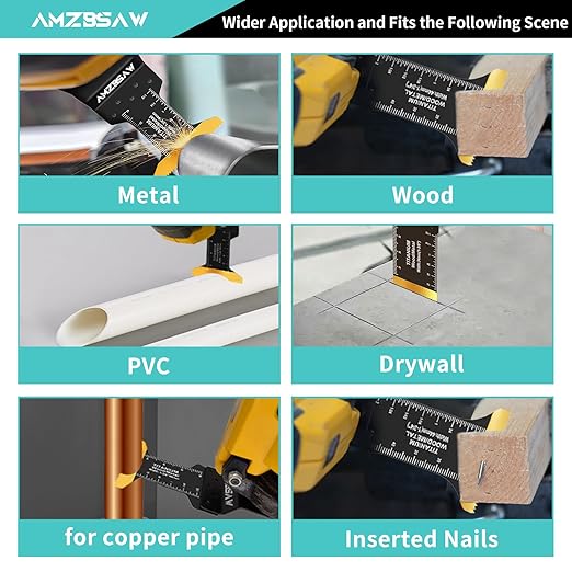 16 PCS Titanium Oscillating Saw Blades Metal Cutting, Multitool Blades for Soft Metal Nails Hard Material and Wood Plastic, Multi Tool Blades Kits Fit Dewalt Ryobi Bosch Milwaukee