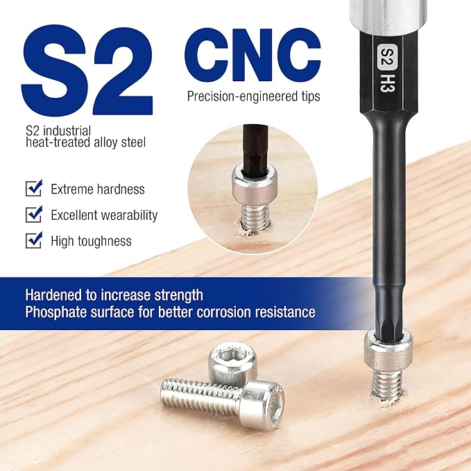 WORKPRO 20pcs Hex Head Allen Wrench Drill Bit Set, CNC Machined S2 Steel Magnetic Metric and SAE Hex Bits, 1/4 Inch Square Shank Driver Bits, 2.3" Long Screwdriver Bits Set With Storage Box