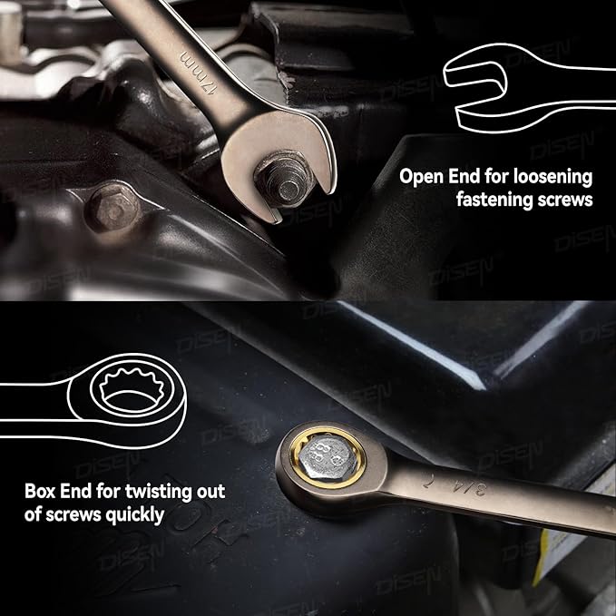 DISEN Upgraded 22-Piece Ratcheting Wrench Set, Metric & SAE, Chrome-Vanadium Steel, 90 Tooth Ratchet with Organizer