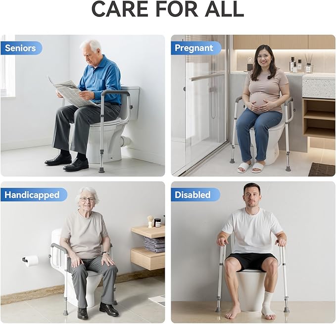 Toilet Safety Rails Medical Steel Sturdy Toilet Handle Height-Adjustable Leg Provides Support for Seniors, Disabled and Pregnant Women