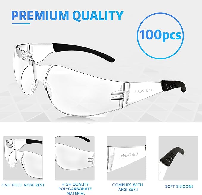 Safety Glasses Ansi Z87.1 Clear Safety Glasses Bulk Impact Resistant Lens Protective Eyewear for Men Women