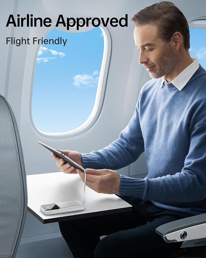 Portable Charger with Built in Cable - 22.5W Fast Charging 20000mAh Slim Power Bank USB C LED Display Battery Pack 5 Outputs & 3 Inputs for iPhone Samsung Android iPad Phones Travel Essentials etc