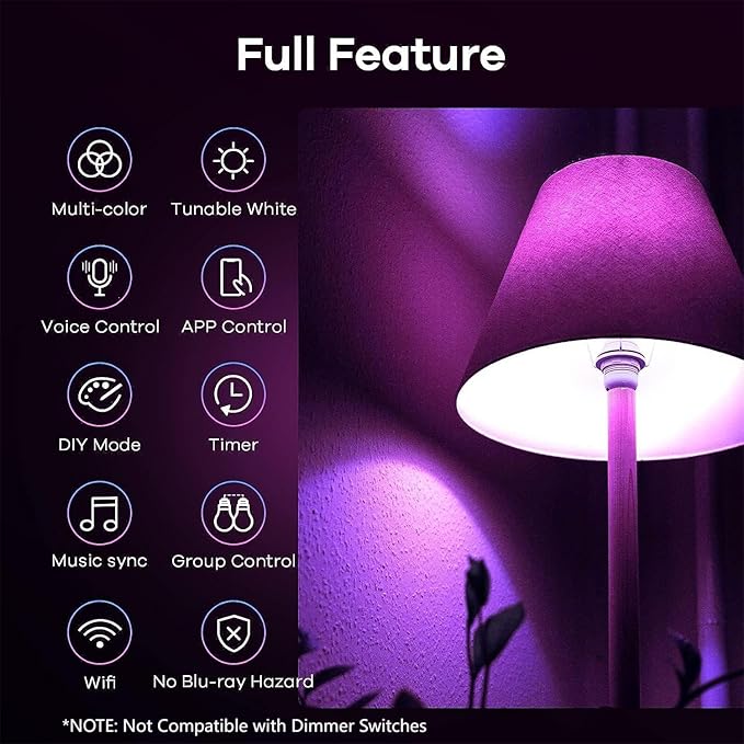 Linkind Matter Smart Light Bulb, Smart Bulbs Work with Apple Home, Siri, Alexa, Google Home, SmartThings, Color Changing Light Bulbs RGTBW Music Sync, Mood Lights, 2.4Ghz WiFi A19 E26 60W 800LM 3 Pack
