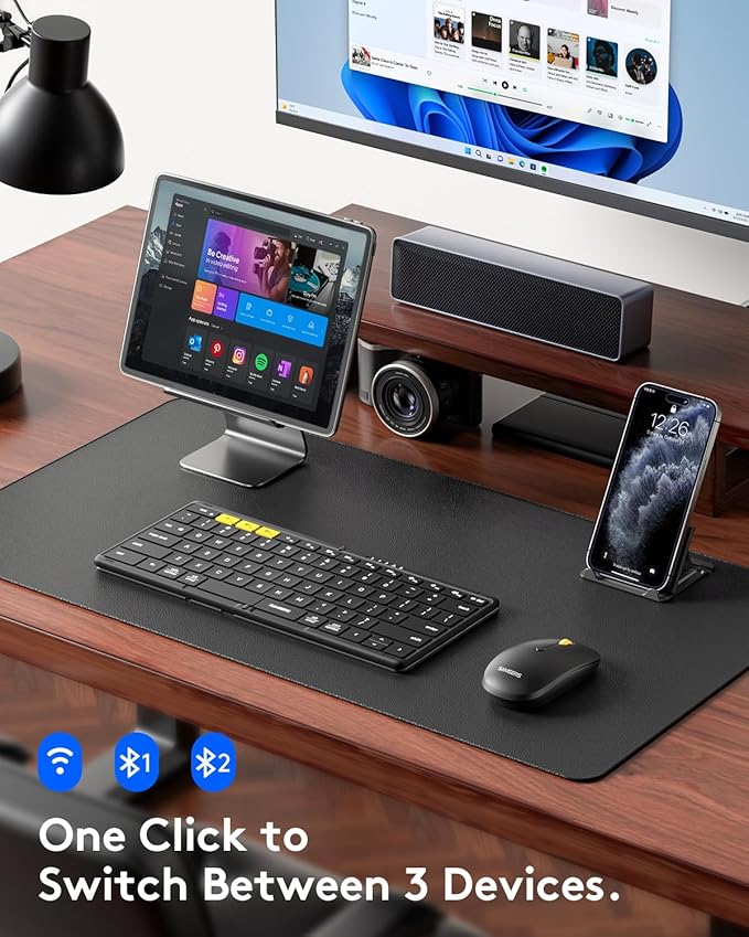 Foldable Keyboard and Mouse, Samsers KM08 Folding Bluetooth Keyboard Mouse Combo, 2.4G + BT5.0 x 2, Full-Size Portable Travel Keyboard & Rechargeable Wireless Mouse for iOS Android Windows Mac OS