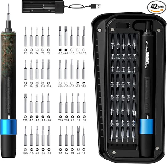 JAKEMY Electric Screwdriver, Precision Magnetic Screwdriver Bit Set(40 Bits), Dual-Mode Rechargeable Mini Cordless Power Screwdriver Repair Tool Kit with LED for Electronics Laptop Phone Watch Toy