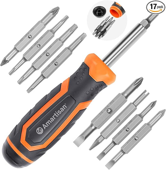 Amartisan 18-in-1 Multi-bit Screwdriver Set Tool All in One, Portable Multi-Purpose Screwdriver, Slotted/Philips/Pozi/Torx/Square,Nut Driver