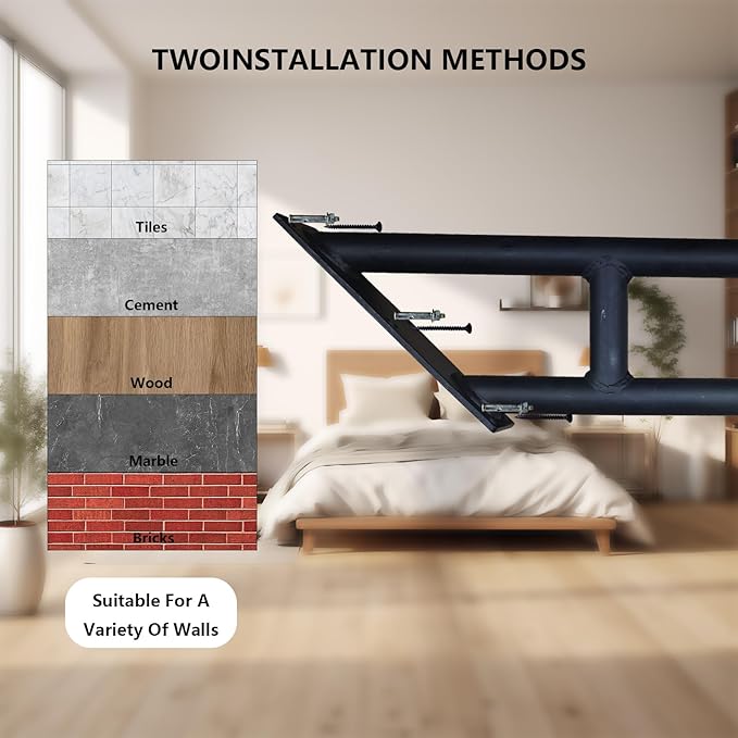 2 Pack U-Shaped Hand Railings for Outdoor Steps, Heavy Duty Non-Slip Stair Handrails for 1-3 Steps,Wall Mounted Stair Railing with 2 Anti-Skid Crossbar for Kids, Elderly, Pregnant Women, Disabled