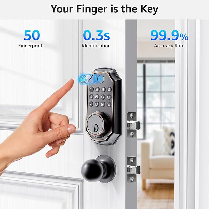 LOCK&SOLVER Keypad Door Lock with Handle, Smart Locks for Front Door, Keyless Entry Doorlock, Deadbolt Lock with Handle Set, App Remote Control, Easy Install with Video Guide, Rust-Resistant Zinc