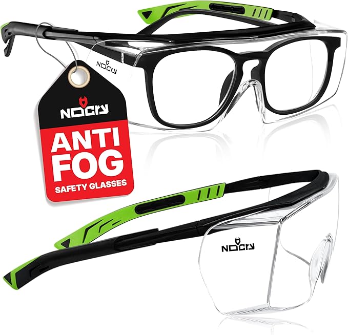 NoCry Anti Fog Safety Glasses that Fit Over Glasses with Scratch Resistant Lens — ANSI Z87 & OSHA Certified Over Glasses Safety Glasses for Men and Women with Adjustable Temples and 100% UV Protection