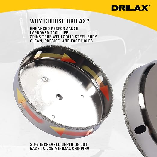 Drilax 5-7/8" Diamond Hole Saw for Ceramic, Porcelain, Glass, Granite & Quartz Tiles | Large Drill Bit for Toilet Cutouts, Recessed Lighting & Shower Valves | Tile & Glass Hole Cutter