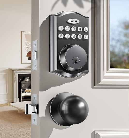 Keyless Entry Door Lock with 2 Knobs, Electronic Backlit Keypad Deadbolt with Handle Set, Auto Lock, One-time Codes, Smart Deadbolt for Front Door, Easy Installation (Matte Black)